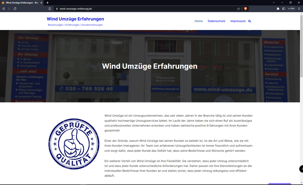 Fake Bewertungen über Wind Umzüge Berlin - Deniz Toktas